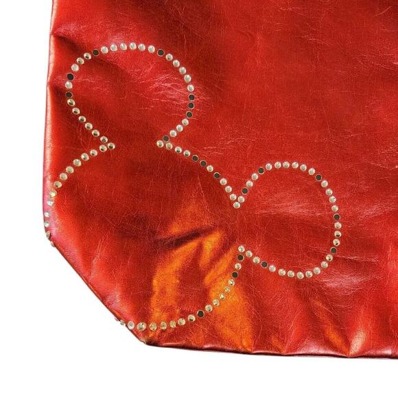 Disney Parks Red Metallic Rhinestone Mickey Mouse Tote Bag Faux Leather Flawed - Picture 2 of 8